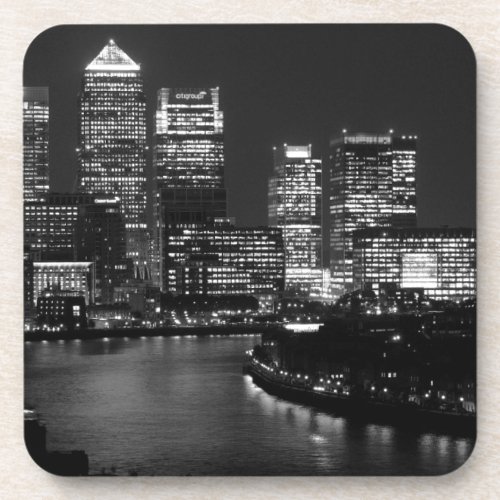 Black White London City Night UK Travel Beverage Coaster