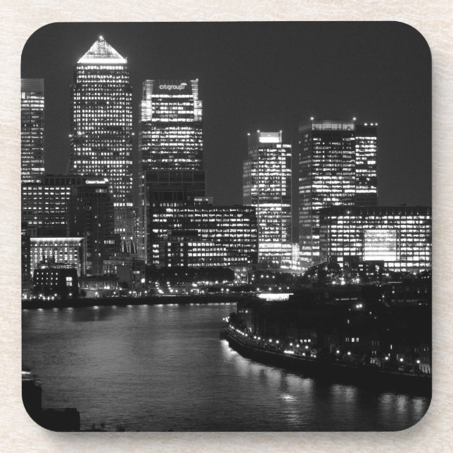 Black White London City Night UK Travel Beverage Coaster (Front)