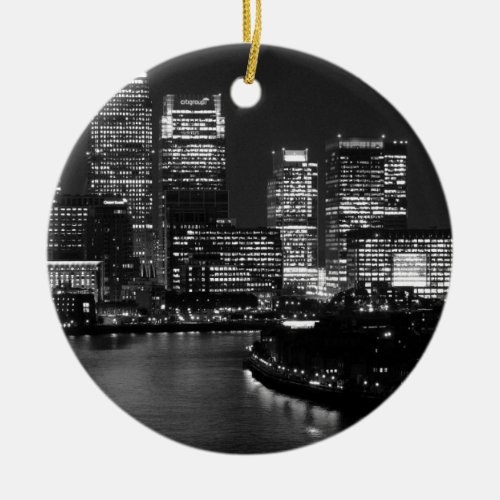 Black White London City Night UK Travel Ceramic Ornament
