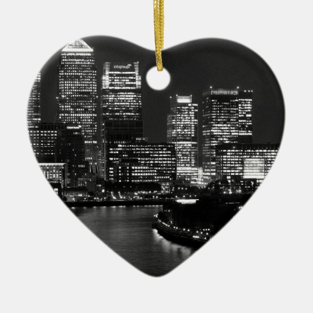 Black White London City Night UK Travel Ceramic Ornament (Front)