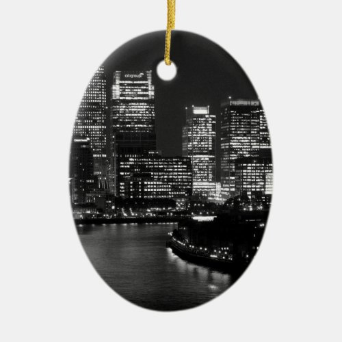 Black White London City Night UK Travel Ceramic Ornament