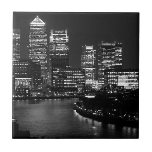 Black White London City Night UK Travel Ceramic Tile