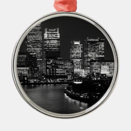 Black White London City Night UK Travel Metal Ornament
