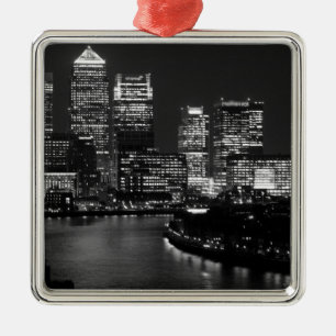 Black White London City Night UK Travel Metal Ornament
