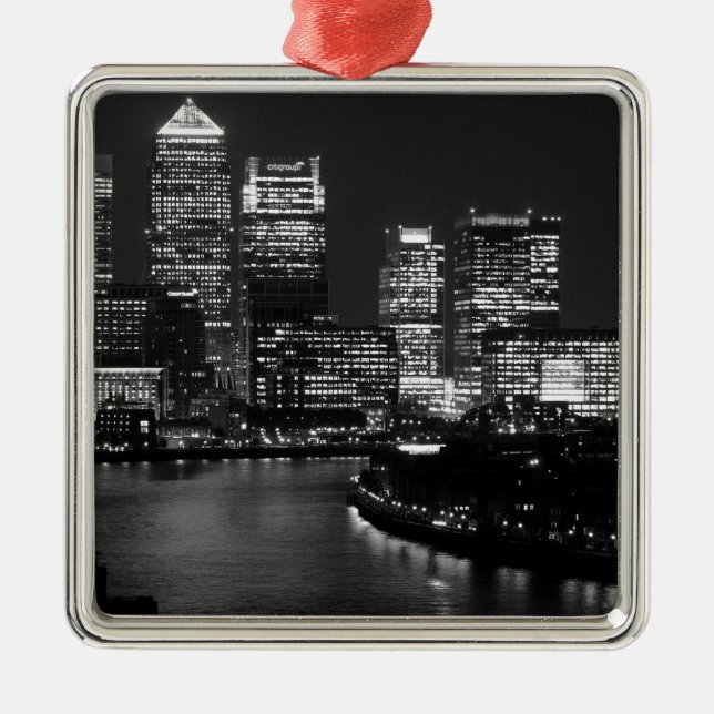 Black White London City Night UK Travel Metal Ornament (Front)