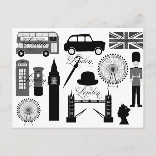 Black White London Great Britain icon vintage typo Postcard