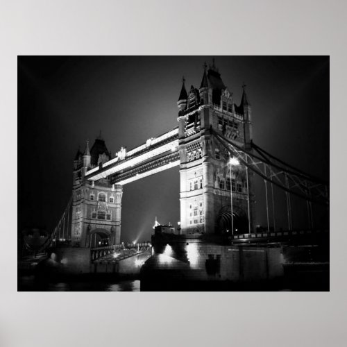 Black White London Tower Bridge at Night Poster