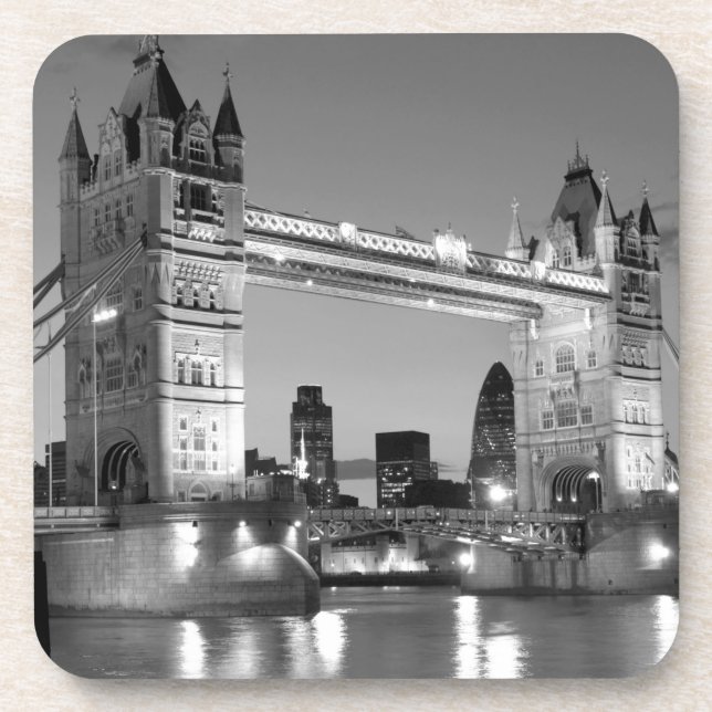 Black White London Tower Bridge Beverage Coaster (Front)