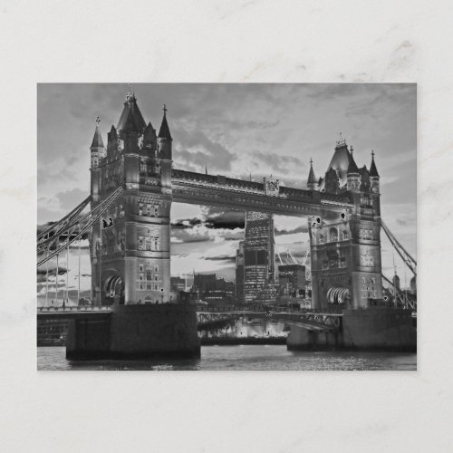 Black White London Tower Bridge British Travel Postcard