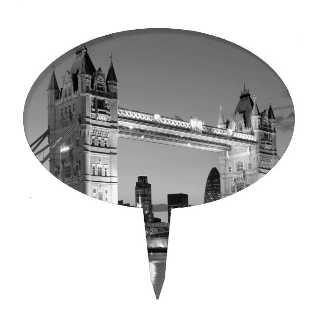 Black White London Tower Bridge Cake Topper (Front)