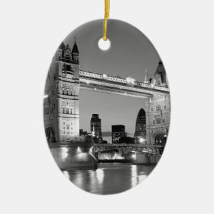 Black White London Tower Bridge Ceramic Ornament