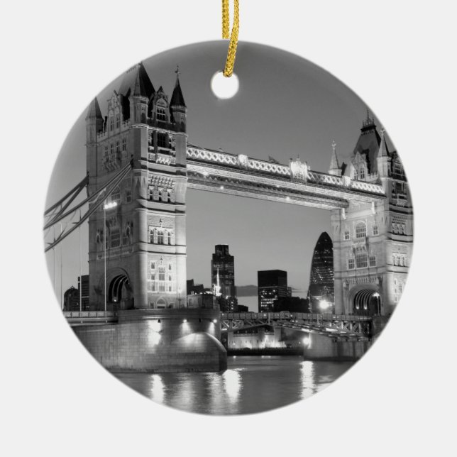 Black White London Tower Bridge Ceramic Ornament (Front)