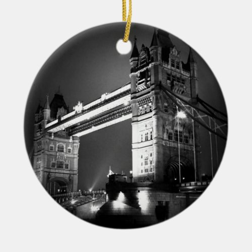 Black  White London Tower Bridge Ceramic Ornament
