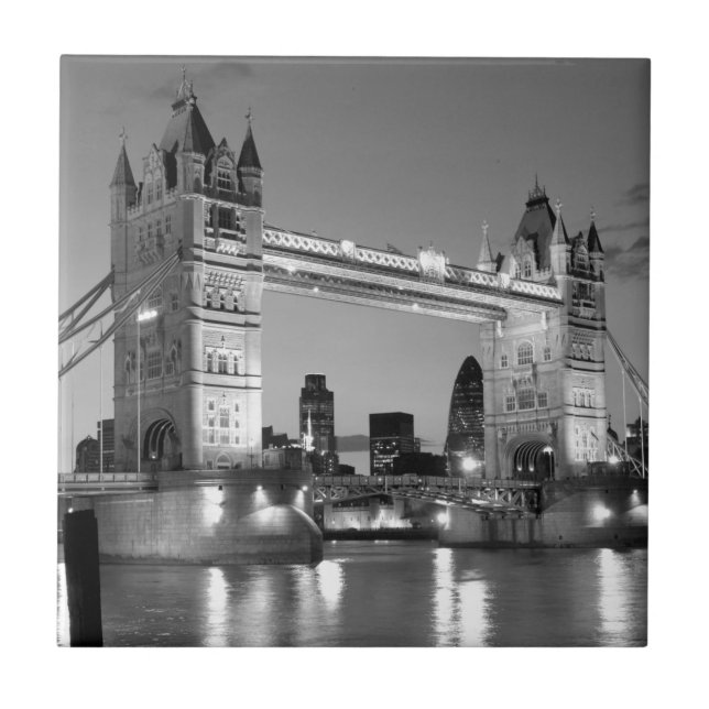 Black White London Tower Bridge Ceramic Tile (Front)