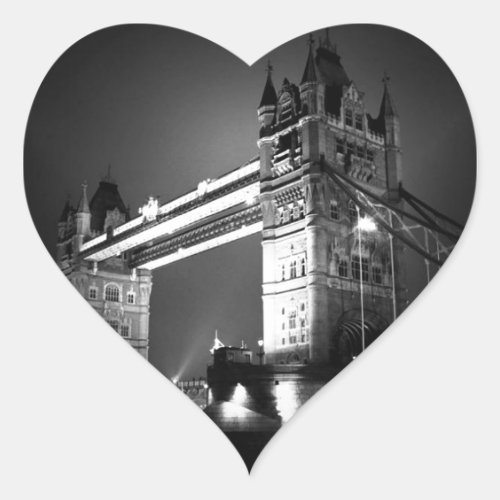 Black  White London Tower Bridge Heart Sticker
