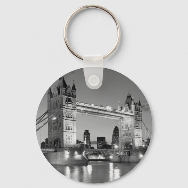 Black White London Tower Bridge Keychain (Front)