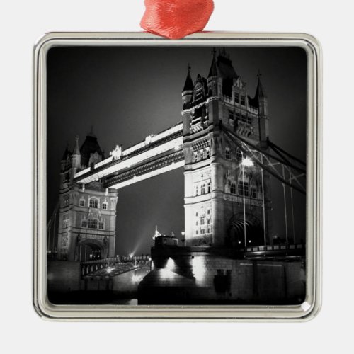 Black  White London Tower Bridge Metal Ornament