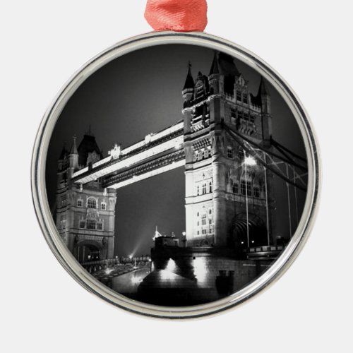 Black  White London Tower Bridge Metal Ornament