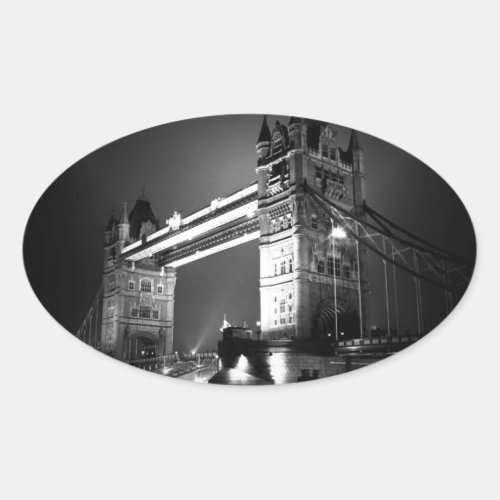 Black  White London Tower Bridge Oval Sticker