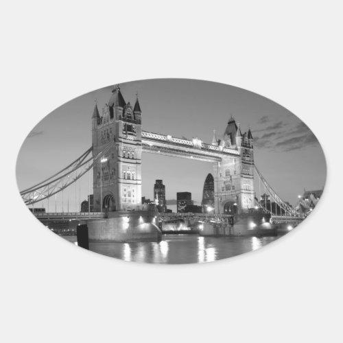 Black White London Tower Bridge Oval Sticker