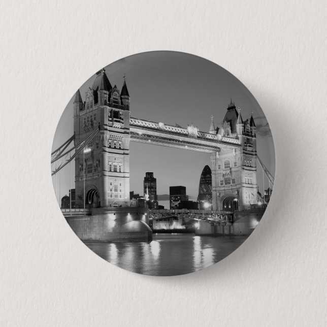 Black White London Tower Bridge Pinback Button (Front)
