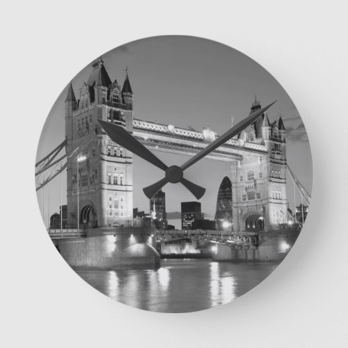 Black White London Tower Bridge Round Clock