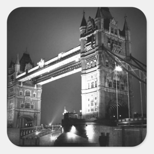 Black  White London Tower Bridge Square Sticker