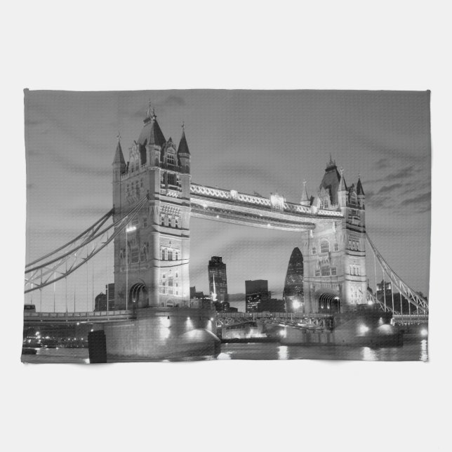 Black White London Tower Bridge Towel (Horizontal)