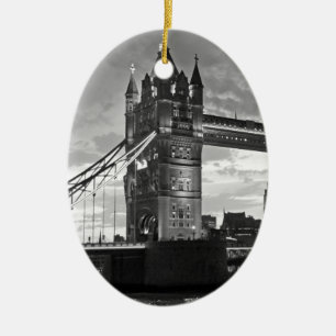 Black White London Tower Bridge UK Travel Ceramic Ornament