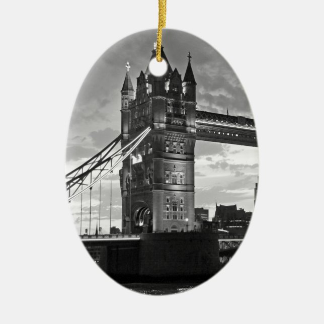 Black White London Tower Bridge UK Travel Ceramic Ornament (Front)