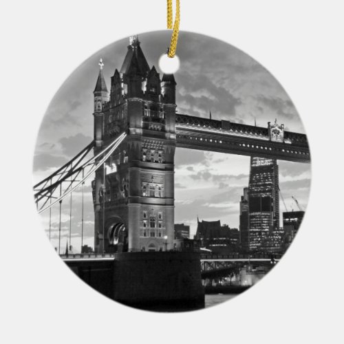 Black White London Tower Bridge UK Travel Ceramic Ornament