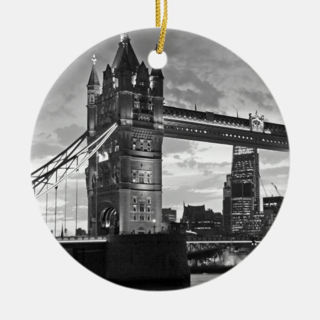 Black White London Tower Bridge UK Travel Ceramic Ornament (Front)