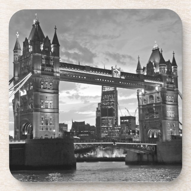 Black White London Tower Bridge UK Travel Drink Coaster (Front)