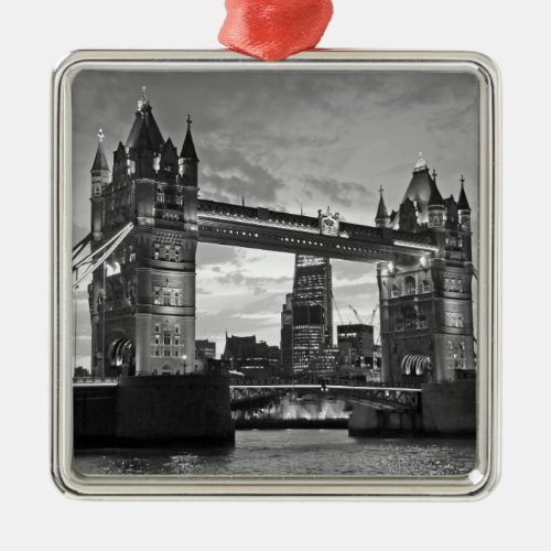 Black White London Tower Bridge UK Travel Metal Ornament