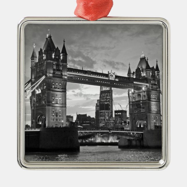 Black White London Tower Bridge UK Travel Metal Ornament (Front)