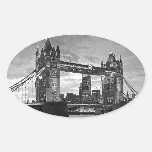 Black White London Tower Bridge UK Travel Oval Sticker