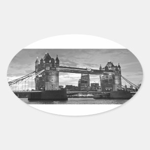 Black White London Tower Bridge UK Travel Oval Sticker