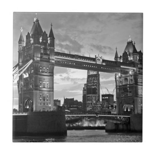 Black White London Tower Bridge UK Travel Tile