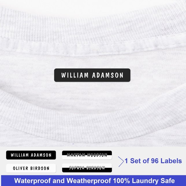 Black & White Long Last Name | Waterproof Clothing Labels (kids name labels waterproof)
