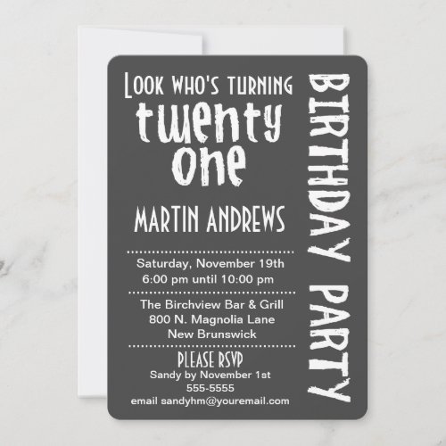 BlackWhite Look Whos Turning 21 Birthday Invite