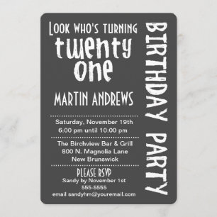 Black/White Look Who's Turning 21 Birthday Invite