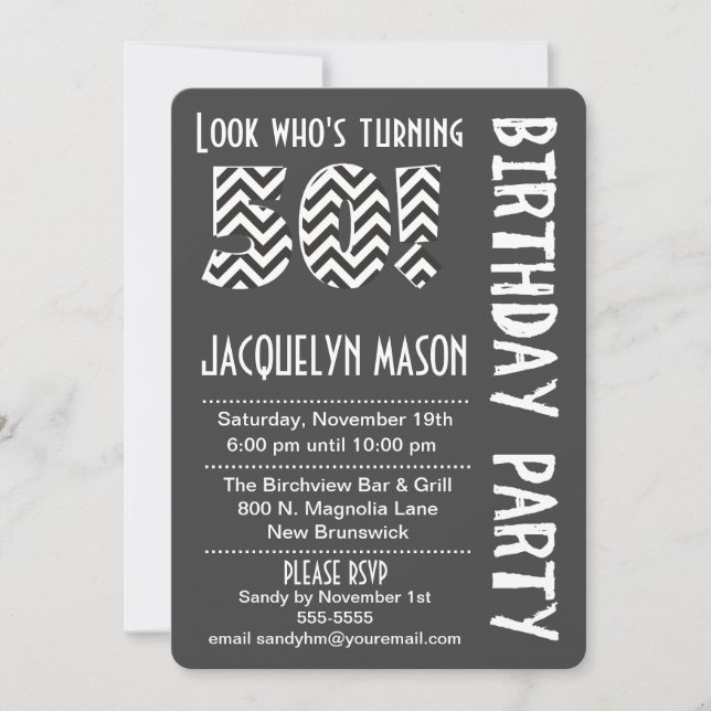 Black/White Look Who's Turning 50 Birthday Invite (Front)