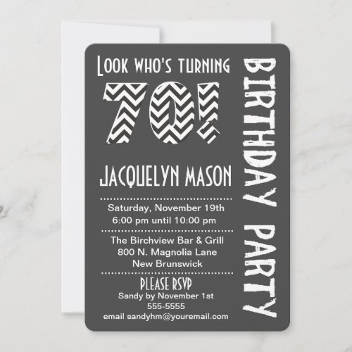 BlackWhite Look Whos Turning 70 Birthday Invite