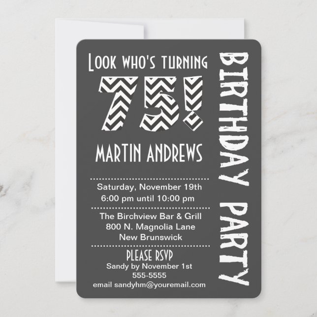 Black/White Look Who's Turning 75 Birthday Invite (Front)