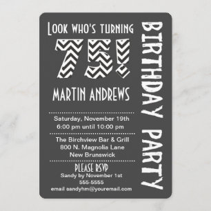 Black/White Look Who's Turning 75 Birthday Invite