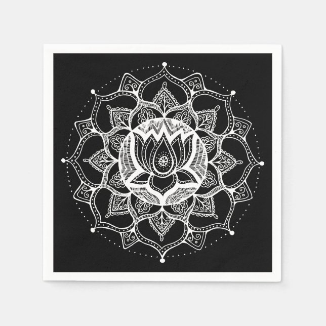 Black & White Lotus Mandala Napkins (Front)