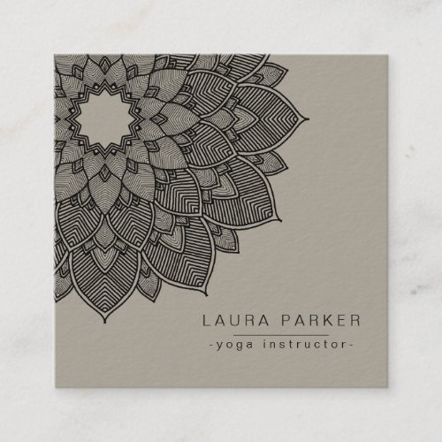 Black White Lotus Mandala Yoga Instructor Holistic Square Business Card