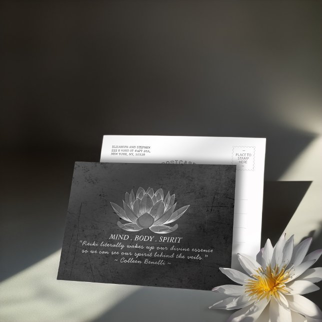 Black White Lotus Yoga Meditation Instructor Quote Postcard (Creator Uploaded)