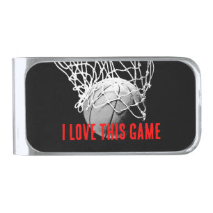 Black & White Love Basketball Silver Finish Money Clip