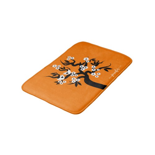 Black white love birds cherry tree orange bath mat